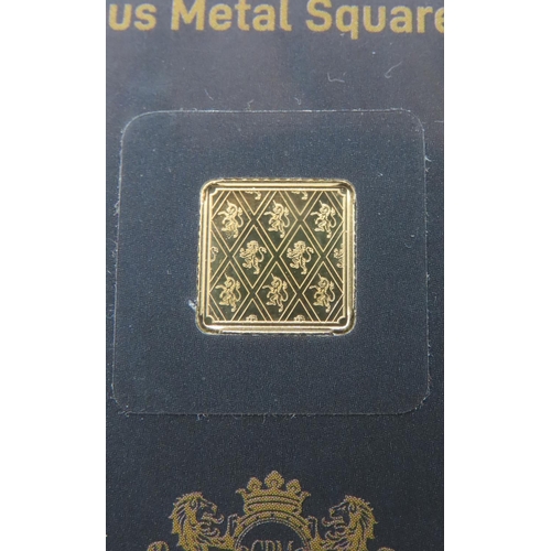 464 - Ingot Encapsulated Gold Piece Pure Gold 999.9  Carat 10.6mm x 10.6mm 1 Gram Mint Condition