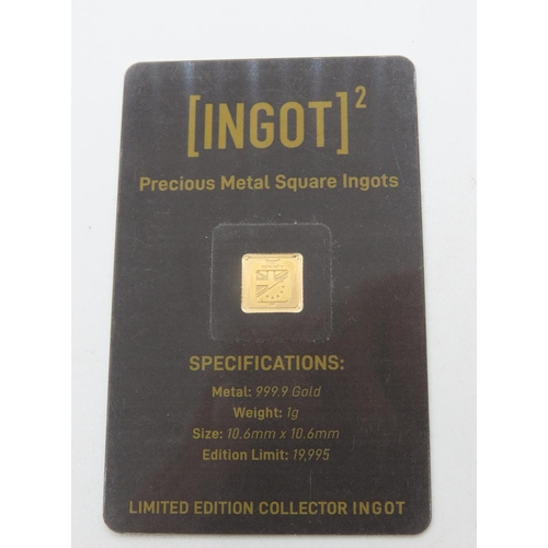 465 - Ingot Encapsulated Gold Piece Pure Gold 999.9  Carat 10.6mm x 10.6mm 1 Gram Mint Condition