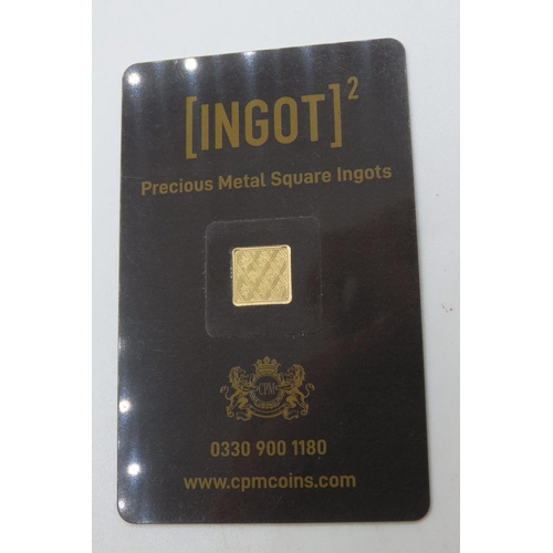 469 - Ingot Encapsulated Gold Piece Pure Gold 999.9  Carat 10.6mm x 10.6mm 1 Gram Mint Condition