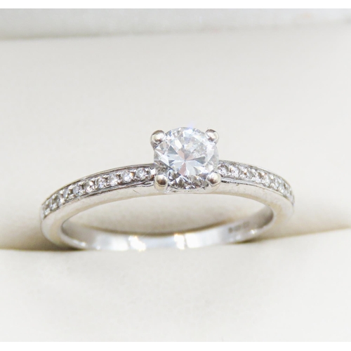 47 - Four Claw Set Diamond Solitaire Ring Mounted in 18 Carat White Gold Further Diamonds Set to Band Rin... 