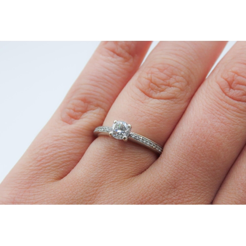 47 - Four Claw Set Diamond Solitaire Ring Mounted in 18 Carat White Gold Further Diamonds Set to Band Rin... 