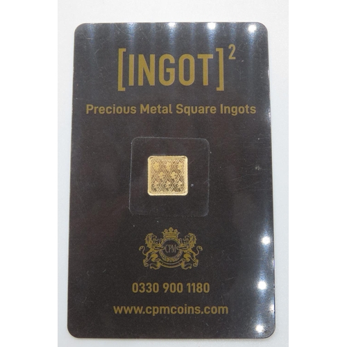 470 - Ingot Encapsulated Gold Piece Pure Gold 999.9  Carat 10.6mm x 10.6mm 1 Gram Mint Condition