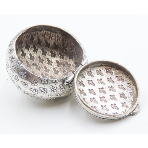 482 - Silver Pill Box Decorated with Prince of Wales Plunes Throughout Hinge Cover 4cm Diameter 2cm High