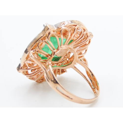 487 - Emerald and Diamond Set Statement Ring Attractively Detailed Set in 9 Carat Rose Gold and Silver Rin... 