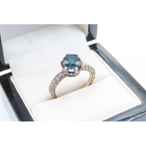 493 - Basket Set Sapphire Ring with Diamond Insets to Setting and Band Mounted in 9 Carat Rose Gold and Si... 