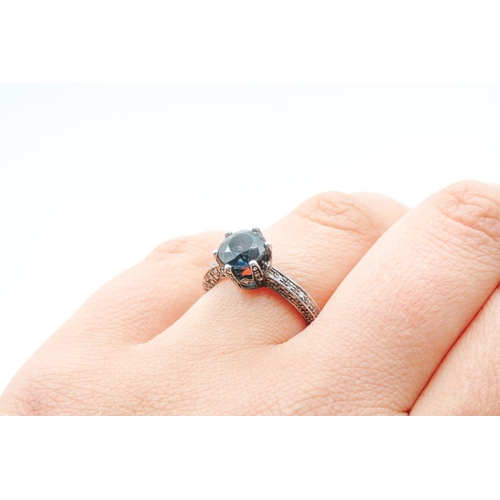 493 - Basket Set Sapphire Ring with Diamond Insets to Setting and Band Mounted in 9 Carat Rose Gold and Si... 