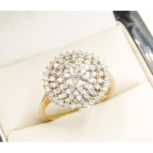 496 - Four Row Diamond Halo Ring Set in 9 Carat Yellow Gold Ring Size P and a Half