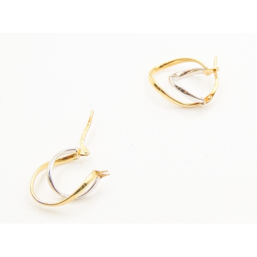 499 - Pair of 9 Carat Yellow and White Gold Loop Form Earrings Each 1.5cm  High