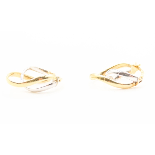 499 - Pair of 9 Carat Yellow and White Gold Loop Form Earrings Each 1.5cm  High