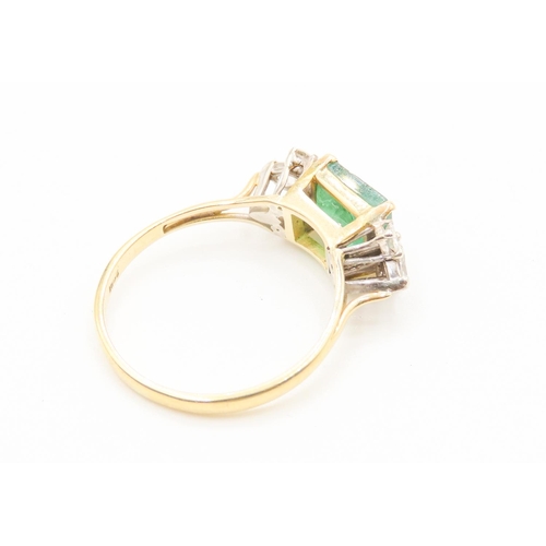 501 - Four Claw Set Emerald And Diamond Ring Attractively Detailed Mounted in 18 Yellow Gold Ring Size V E... 