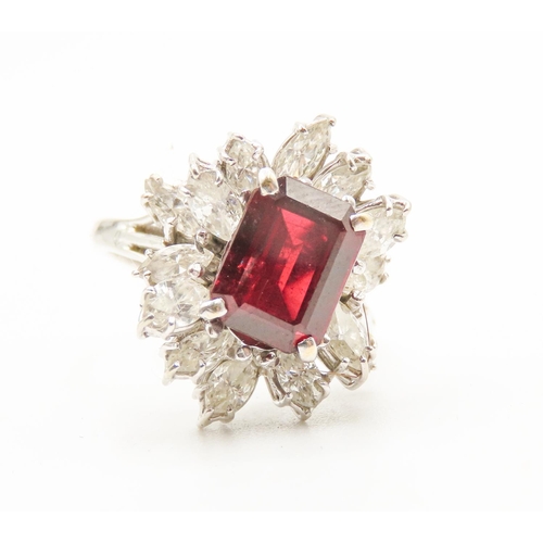 502 - Russian Ruby and Diamond Set Ring Attractively Detailed Set in 18 Carat White Gold with Extendable B... 