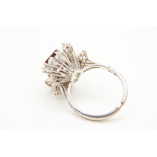 502 - Russian Ruby and Diamond Set Ring Attractively Detailed Set in 18 Carat White Gold with Extendable B... 