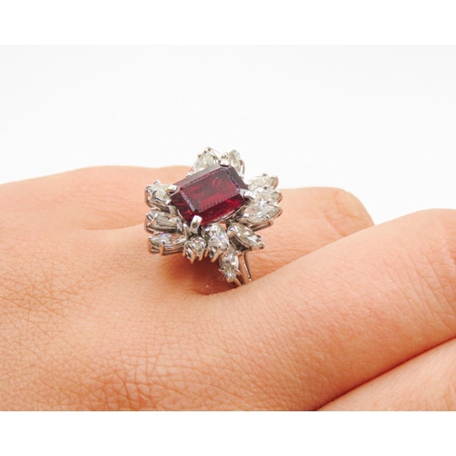 502 - Russian Ruby and Diamond Set Ring Attractively Detailed Set in 18 Carat White Gold with Extendable B... 