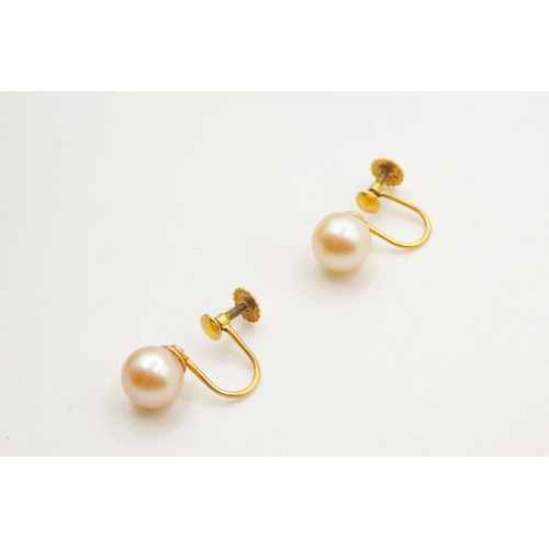 507 - Pair of 9 Carat Yellow Gold Pearl Set Earrings with Screw Back