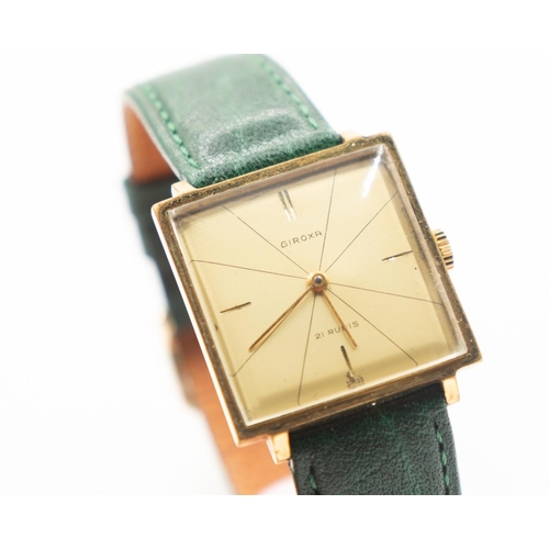 528 - Giroxa Gentlemens Vintage Watch Green Leather Strap