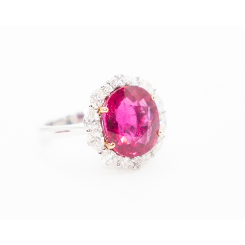 53 - Attractively Detailed Rubellite Centre Stone Ring with Graduated Form Pear Cut Diamond Halo Surround... 