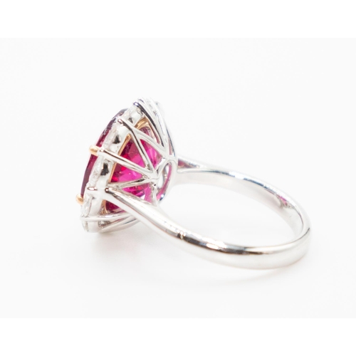 53 - Attractively Detailed Rubellite Centre Stone Ring with Graduated Form Pear Cut Diamond Halo Surround... 