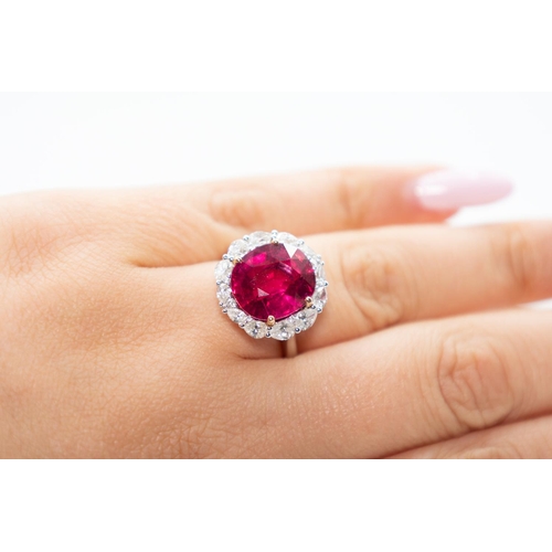 53 - Attractively Detailed Rubellite Centre Stone Ring with Graduated Form Pear Cut Diamond Halo Surround... 