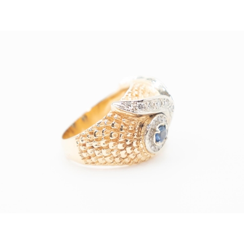 55 - Unusual Sapphire and Diamond Set Owl Motif Ring Mounted in 18 Carat Yellow Gold Finely Detailed Ring... 