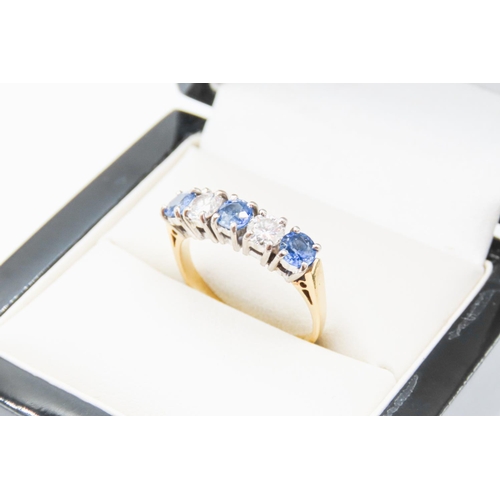 56 - Five Stone Sapphire and Diamond Set Ring Mounted in 18 Carat Yellow Gold Ring Size N