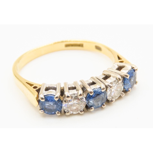 56 - Five Stone Sapphire and Diamond Set Ring Mounted in 18 Carat Yellow Gold Ring Size N