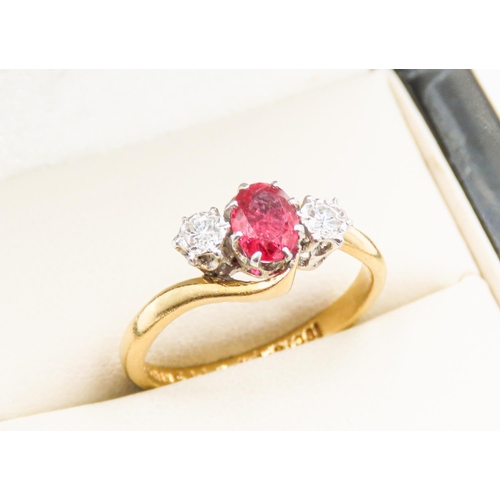 57 - Oval Cut Ruby and Diamond Set Three Stone Ring Set in Platinum Mounted on 18 Carat Yellow Gold Ring ... 