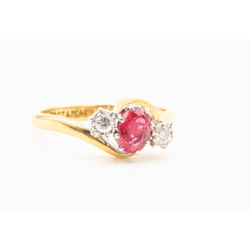 57 - Oval Cut Ruby and Diamond Set Three Stone Ring Set in Platinum Mounted on 18 Carat Yellow Gold Ring ... 