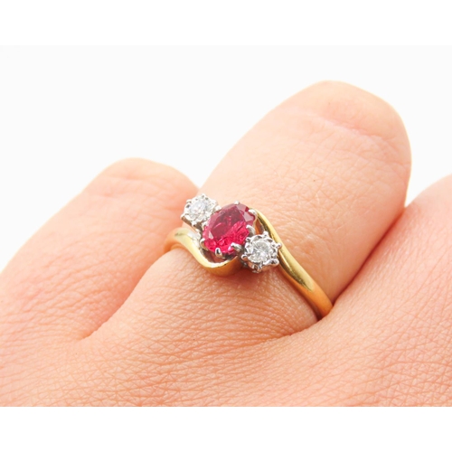 57 - Oval Cut Ruby and Diamond Set Three Stone Ring Set in Platinum Mounted on 18 Carat Yellow Gold Ring ... 