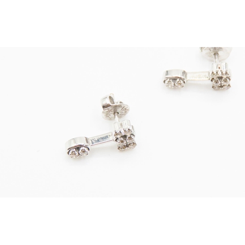 58 - Pair of 18 Carat White Gold Diamond Set Earrings Attractively Detaiked Each Approximately 1.8cm High