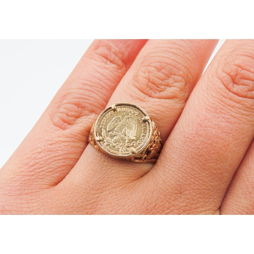 65 - 9 Carat Yellow Gold Ring Inset 22 Carat Coin Attractively Detailed Size N