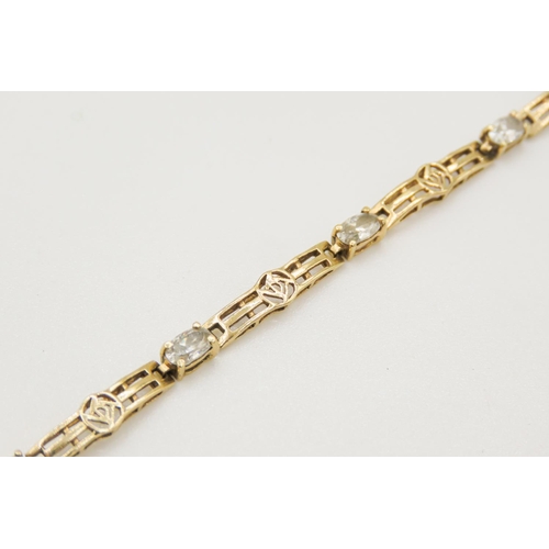 71 - 9 Carat Yellow Gold White Topaz Set  Geometric Link Bracelet 20cm Long