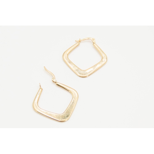 73 - Pair of 9 Carat Yellow Gold Rounded Square Hoop Earrings Each 3cm High