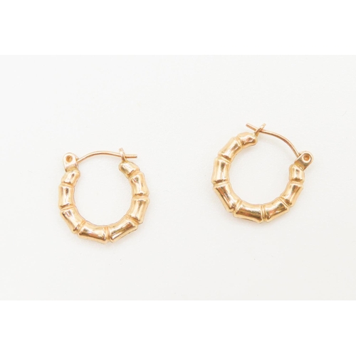 87 - Pair of 9 Carat Yellow Gold Bamboo Motif Hoop Earrings 1cm High Each