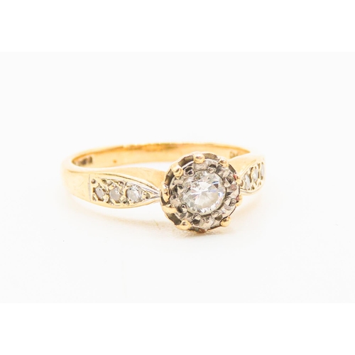 94 - Diamond Set Ring Mounted in 9 Carat Yellow Gold Further Diamonds Set to Shoulders Ring Size K