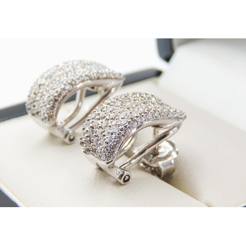 95 - Pair of Diamond Set Ladies Cluster Earrings Shaped Form Mounted in 18 Carat White Gold Each 1.5cm Hi... 