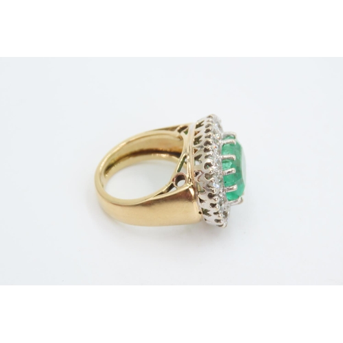 103 - Emerald Set Centre Stone Ring Mounted in 18 Carat Yellow Gold Diamond Set Halo Surround Total Emeral... 