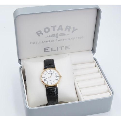 105 - Rotary Elite 18 Carat Yellow Gold Cased Gentlemans Wristwatch Roman Numeral Set Dial Date Aperture B... 