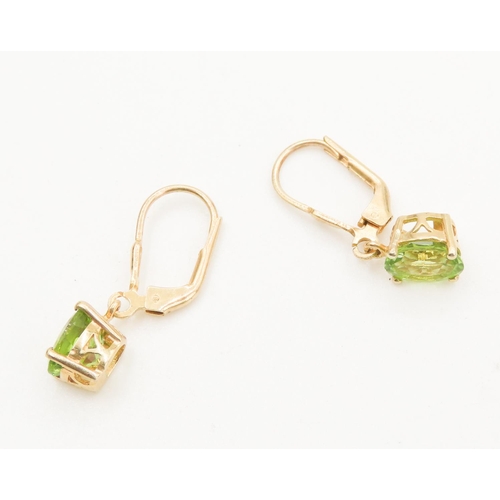 109 - Pair of Basket Set Peridot Earrings Mounted in Gilded Silver Each 2cm Drop