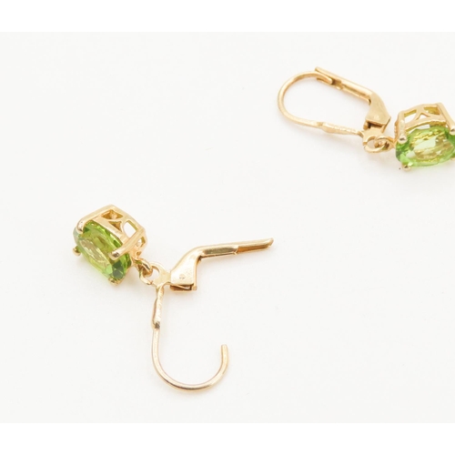 109 - Pair of Basket Set Peridot Earrings Mounted in Gilded Silver Each 2cm Drop