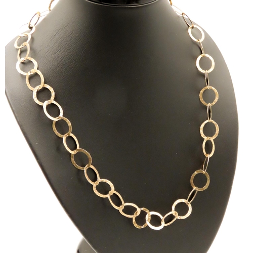 110 - Finely Detailed Gilded Silver Circular Form Link Necklace 74cm Long