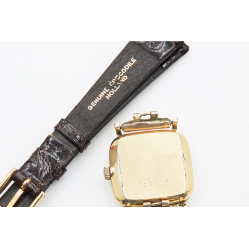 112 - Longine Gold Electroplated Case Champagne Dial Swiss Made Watch with Brown Leather Strap