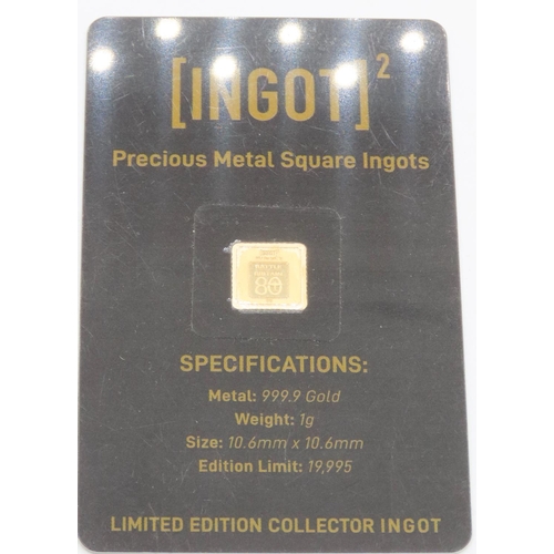 113 - 1 Gram Fine 999.9 Gold Ingot 10.6mm x 10.6mm Encapsulated