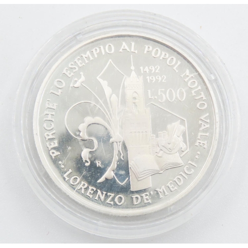 115 - Silver Republica Italiana Commemorative Coin Perche' Lo Esempio Al Popol Molto Vale, Lorenzo De' Med... 