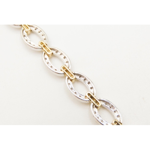 12 - 9 Carat Yellow and White Gold Diamond Set Oval Link Bracelet 19.5cm Long