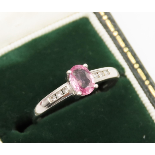 124 - Pink Tourmaline Solitaire Ring with Further Diamonds Set to Shoulders Mounted in 9 Carat White Gold ... 