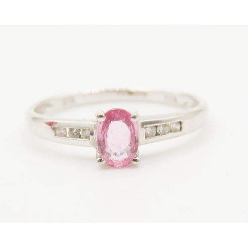 124 - Pink Tourmaline Solitaire Ring with Further Diamonds Set to Shoulders Mounted in 9 Carat White Gold ... 