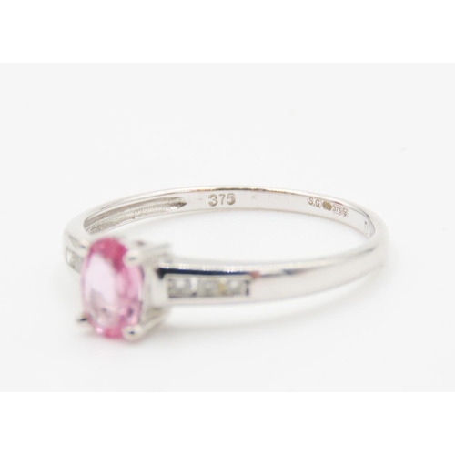 124 - Pink Tourmaline Solitaire Ring with Further Diamonds Set to Shoulders Mounted in 9 Carat White Gold ... 