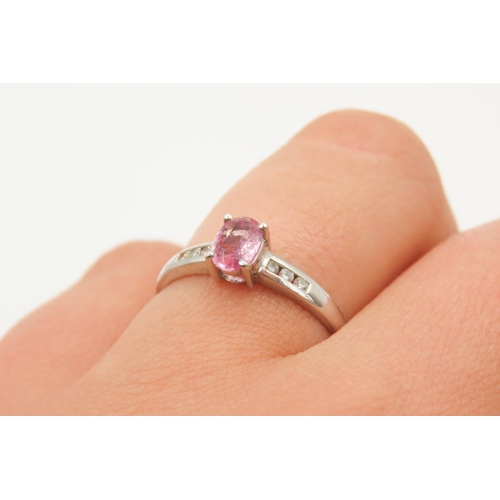 124 - Pink Tourmaline Solitaire Ring with Further Diamonds Set to Shoulders Mounted in 9 Carat White Gold ... 