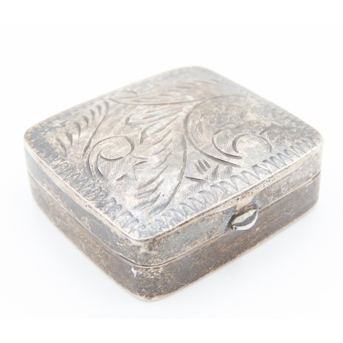 128 - Silver Box Engraved Detailing to Hinged Cover 3cm by 3.5cm