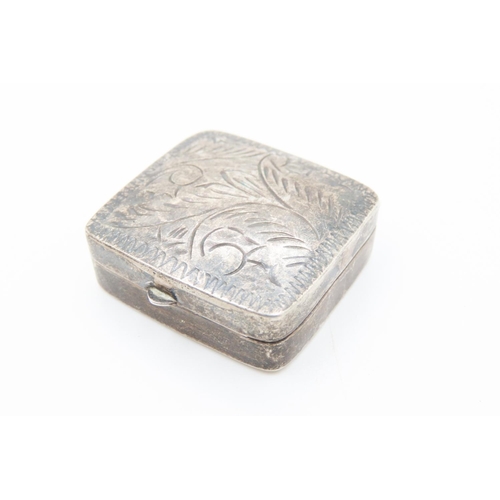 128 - Silver Box Engraved Detailing to Hinged Cover 3cm by 3.5cm